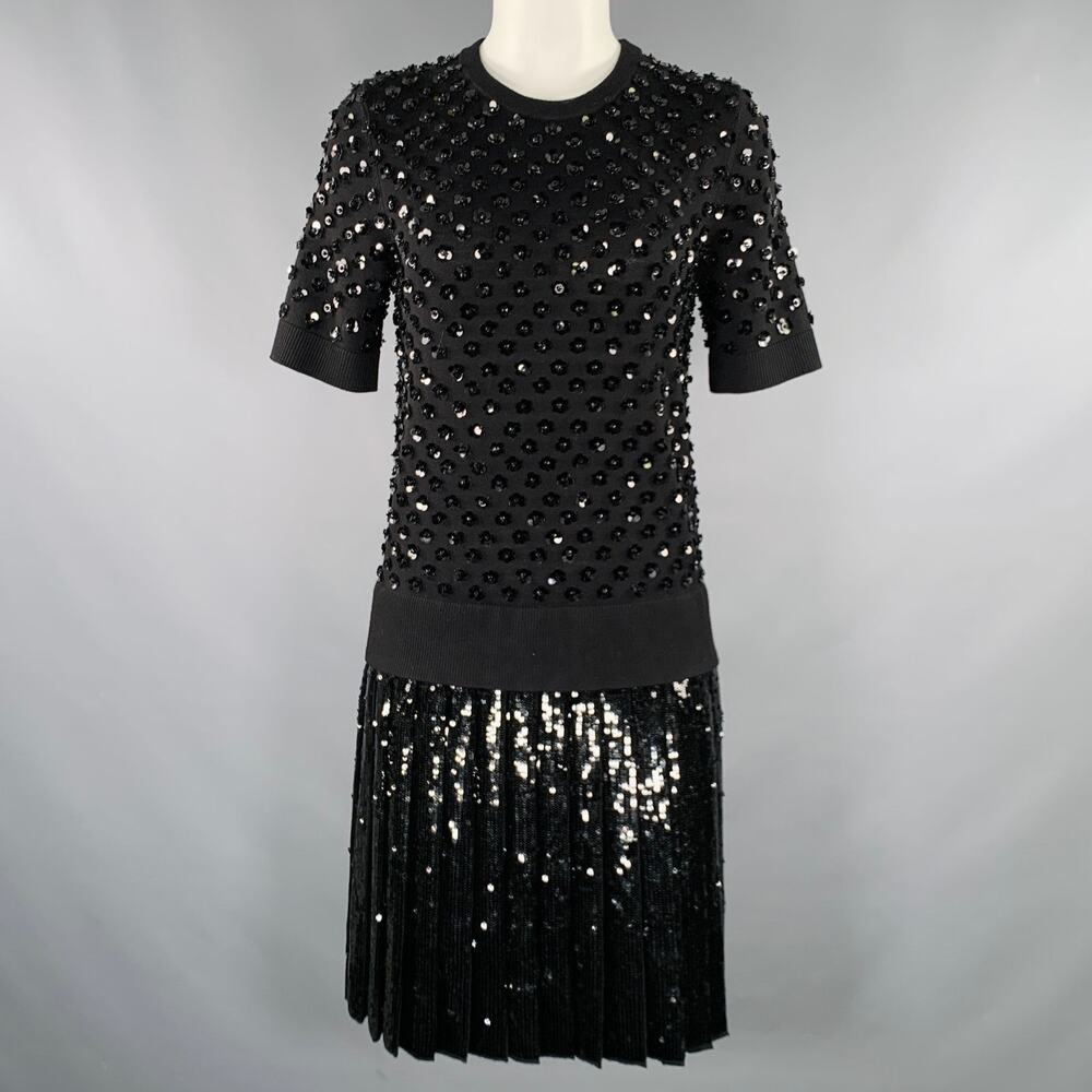 MICHAEL KORS COLLECTION Size S Black Merino Wool Sequined Pleated Dress